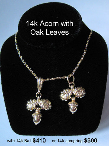 14k Gold Acorn with Oak Leaves Necklace