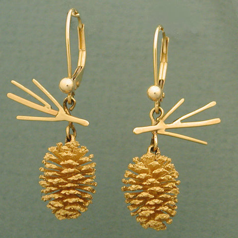 14k Gold Pine Cone Earrings