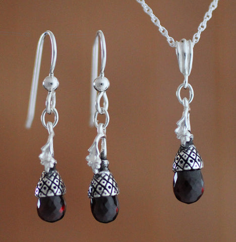 Acorn Cap with Garnet Jewelry - sterling silver
