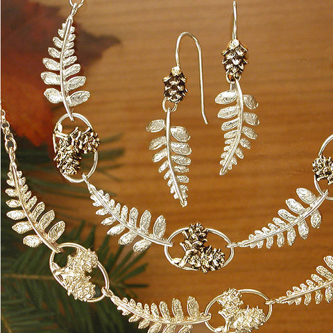 Sterling Silver Fern and Pine Cone Jewelry