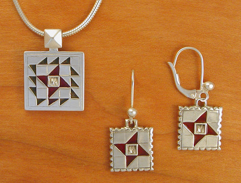 Friendship Star Quilt Jewelry - enameled sterling silver