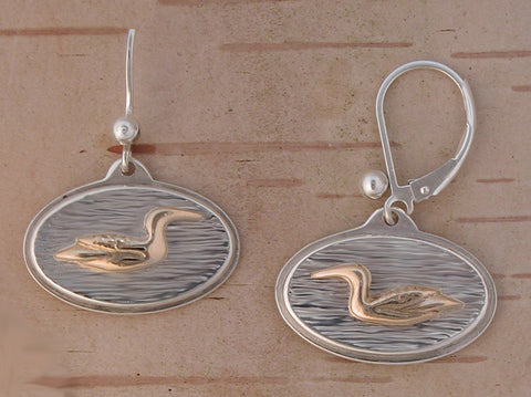 14k Gold Loon on Shimmering Water Earrings - Sterling Silver