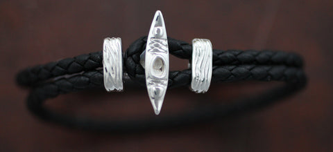 Sterling Silver Kayak on Leather Bracelet