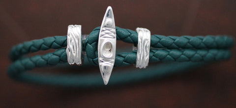 Sterling Silver Kayak on Braided Green Leather
