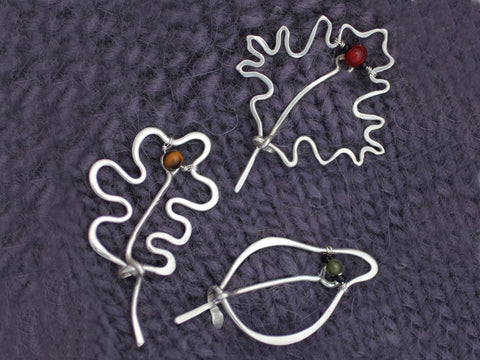 Leaf Shaped Shawl Pins - Hand hammered sterling silver