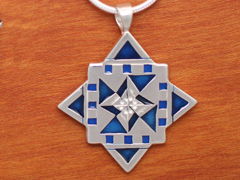 North Star Quilt Jewelry- enameled sterling silver