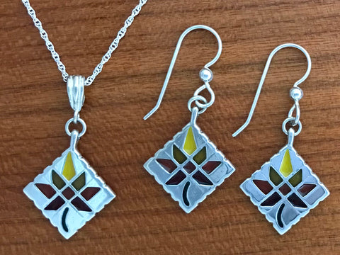 Maple Leaf Quilt Jewelry - enameled sterling silver