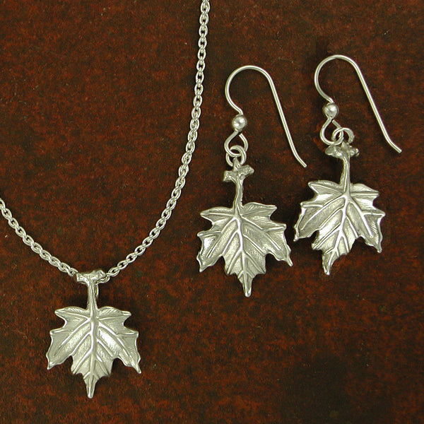 Silver Maple Leaf Necklace and Earrings, nature jewelry – Spruce