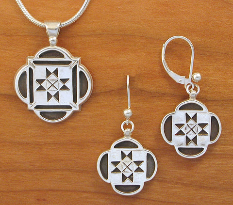 Scalloped Ohio Quilt Jewelry - enameled sterling silver