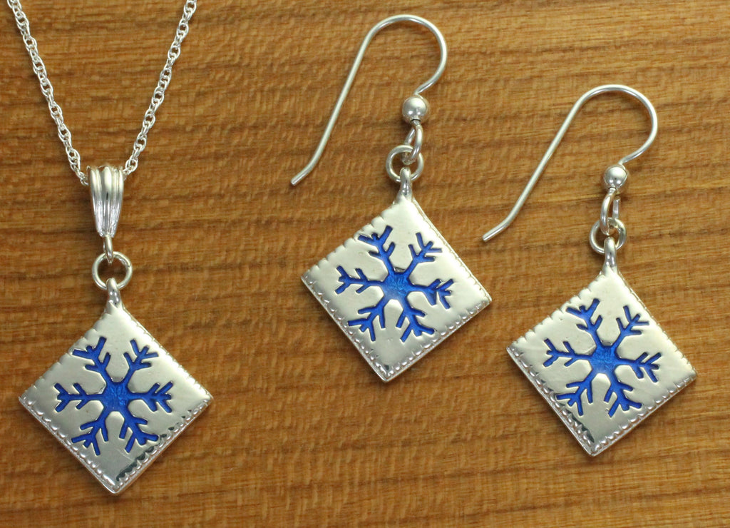 Snowflake Quilt Jewelry - Enameled Sterling Silver