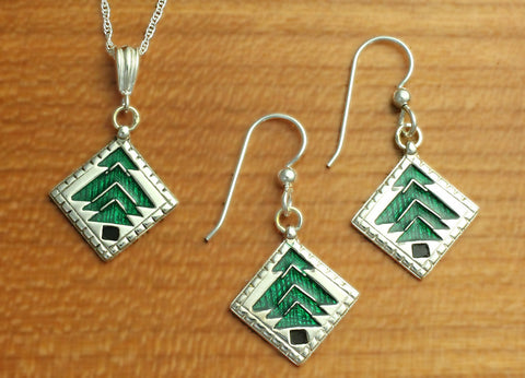 Pine Tree Quilt Jewelry - enameled sterling