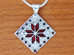 Eight Pointed Star Quilt Necklace - enameled sterling silver