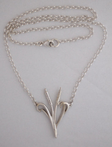 Single Cattail Necklace - sterling silver