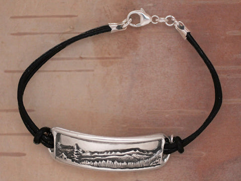 Adirondack Mountain Bracelet - black leather, sterling silver