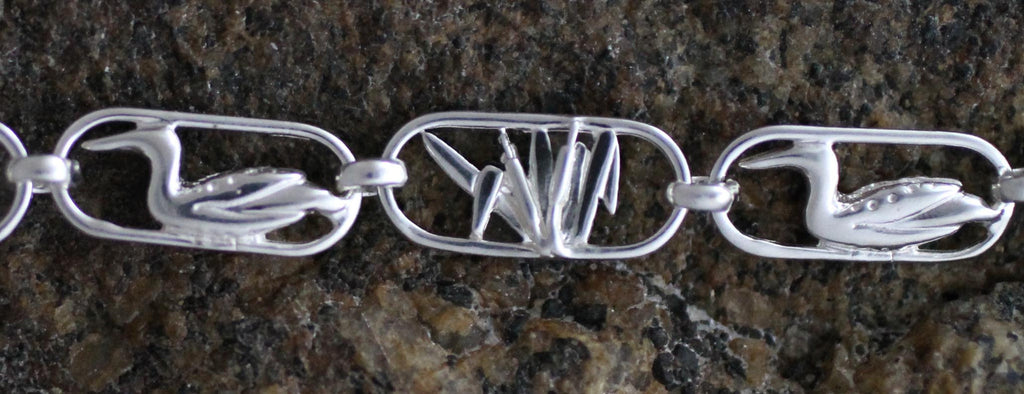 Sterling Silver Loon Bracelet - close up view