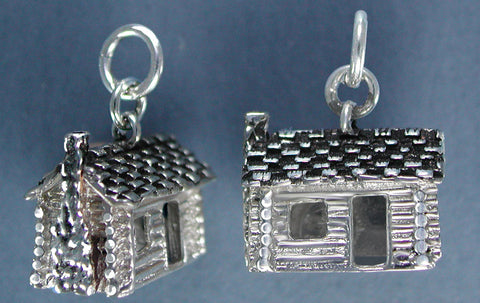 Sterling Silver Log Cabin Charm - side view