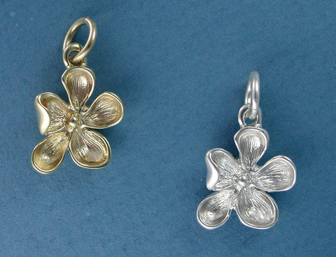14k gold and sterling silver wood violet flower charm