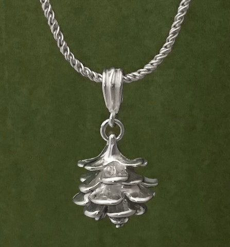 Lg Spruce Cone Necklace - Sterling Silver