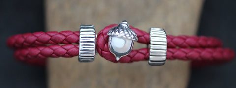 Silver Acorn with Braided Leather Bracelet