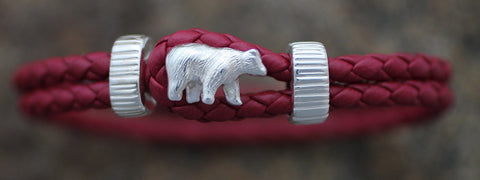 Sterling Silver Bear with Red Leather Bracelet
