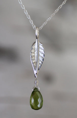 Beech Leaf Designs - sterling silver with vesuvianite briolettes