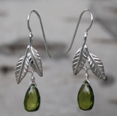 Beech Leaf Jewelry - sterling silver with vesuvianite briolettes