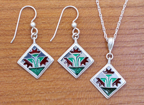 Carolina Lily Quilt Jewelry - enameled sterling silver