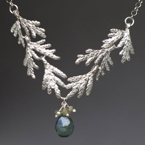 Cedar Bough with Moss Aquamarine & Green Garnet Necklace
