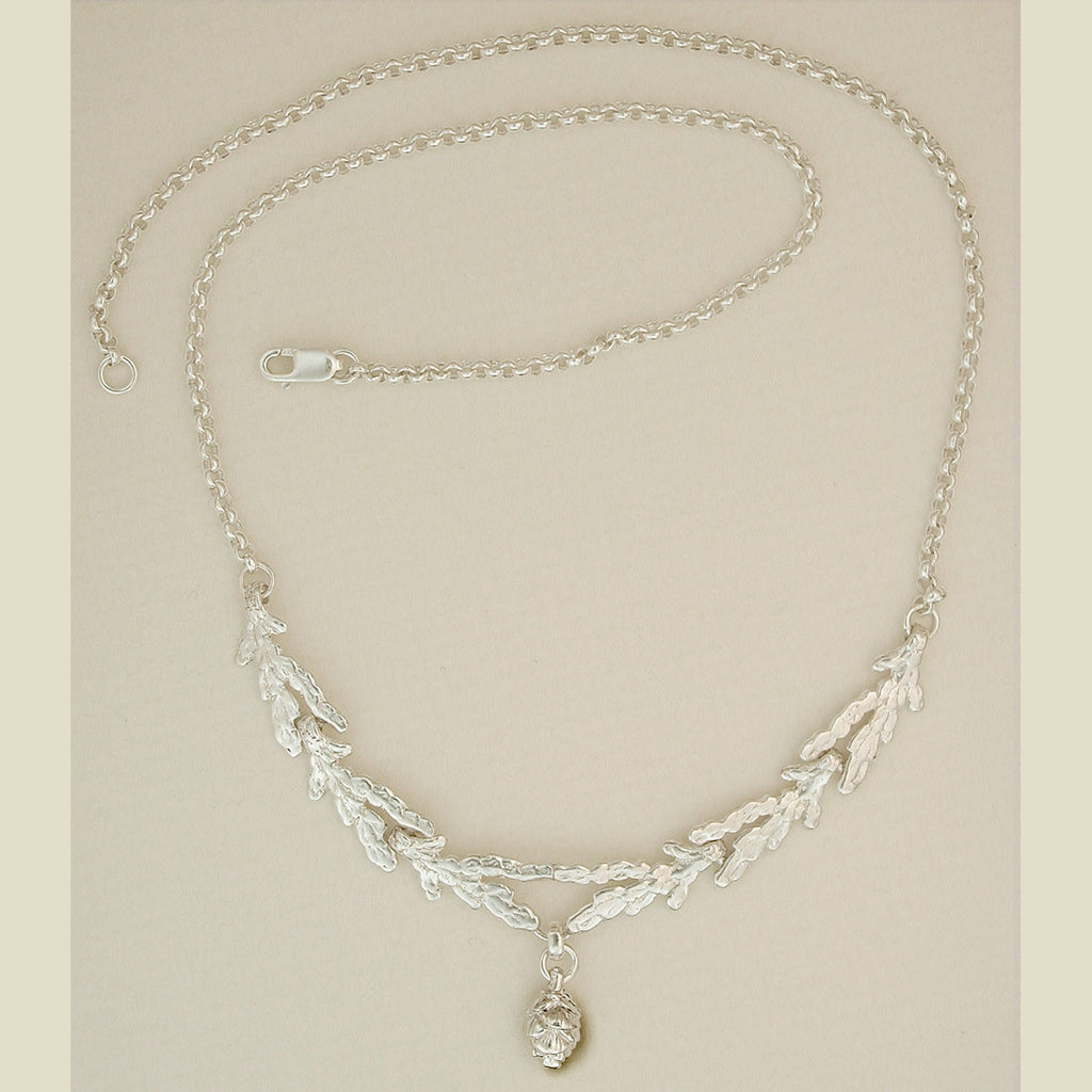 Silver Cedar Branch with Cone Necklace