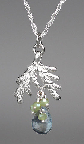 Silver Cedar with Aquamarine Necklace - Nature Jewelry