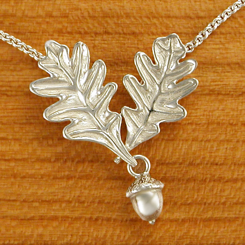 Sterling Double Oak Leaves with Acorn Pendant