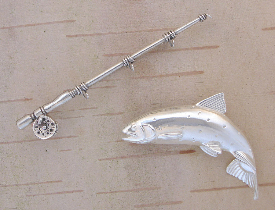Angler Gift - Sterling Fly Rod and Trout Pin