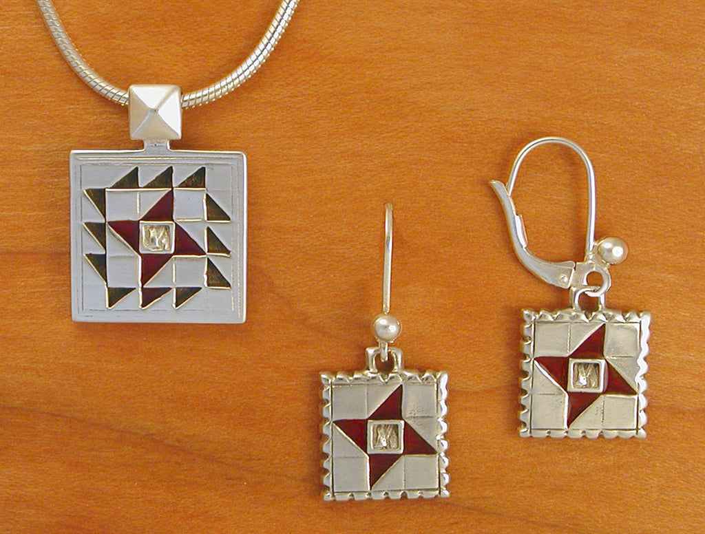 Friendship Star Quilt Jewelry - Enameled Sterling Silver