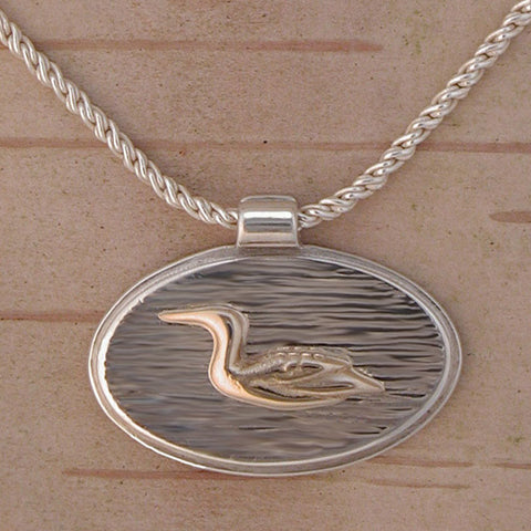Gold Loon Necklace on Sterling Silver