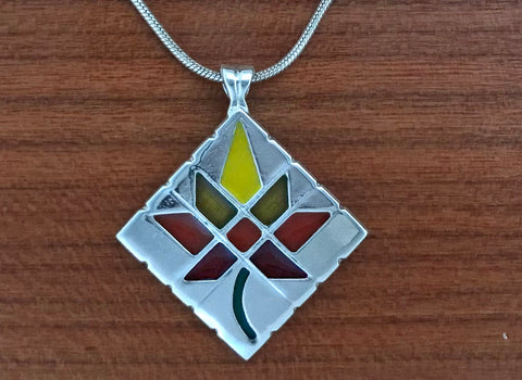 Lg Maple Leaf Quilt Necklace - sterling silver