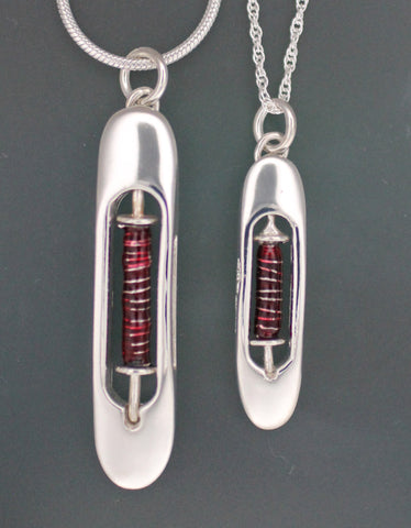 Shuttle Necklaces Red Enamel on Sterling Silver