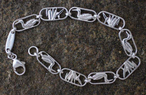 Loon Bracelet with Cattails - sterling silver