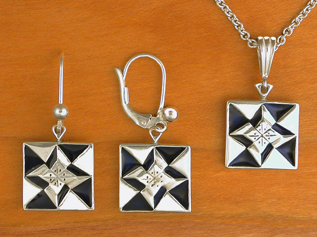 North Star Quilt Jewelry - Enameled Sterling Silver