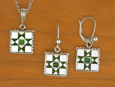 Ohio Star Quilt Jewelry - enameled sterling silver