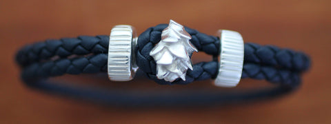 Sterling Silver Pine Cone with Blue Braided Leather