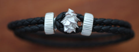 Sterling Silver Pine Cone with Braided Leather Bracelet