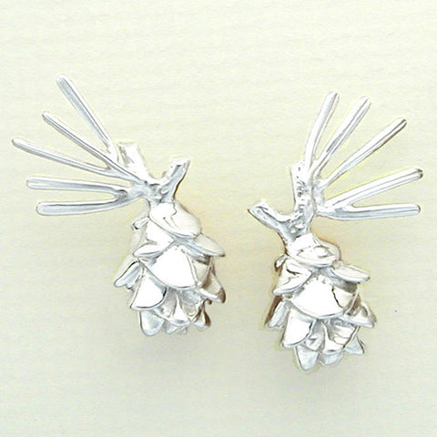 Pine Cone with Spray Earrings - Sterling Silver, 14k posts
