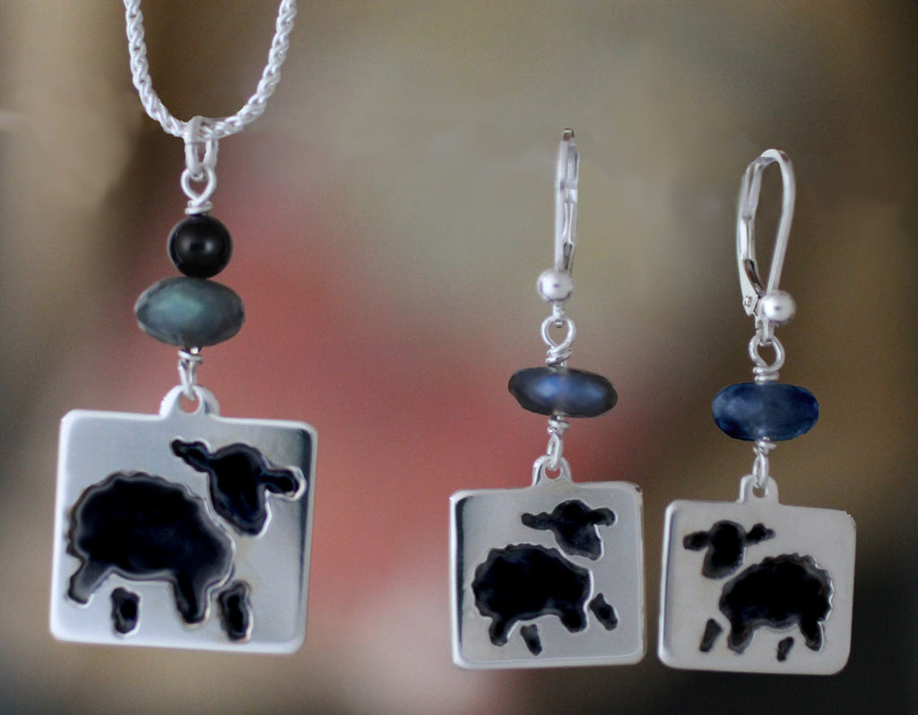 Sterling Silver Sheep Necklace & Earring with Labradorite