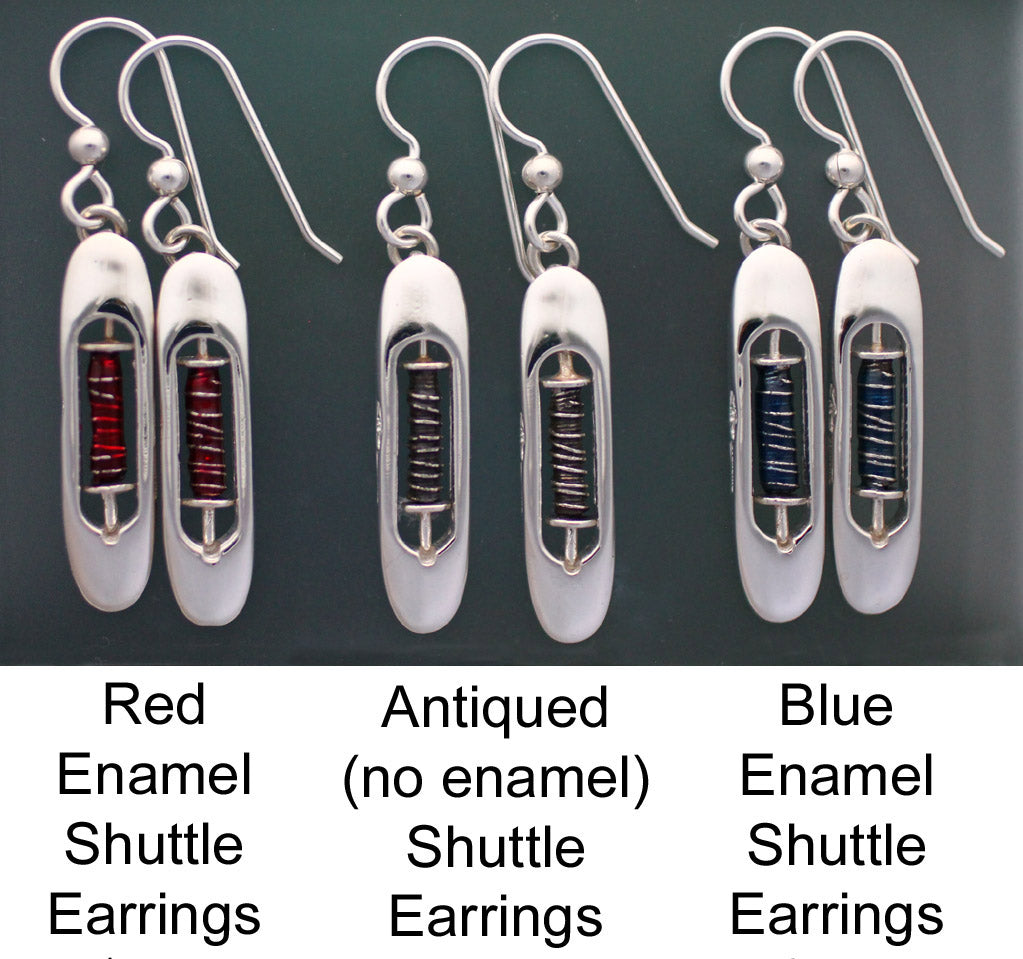 Enameled Sterling Shuttle Earrings