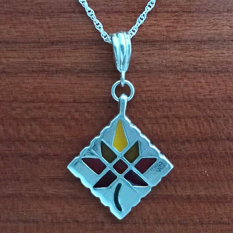 Maple Leaf Quilt Necklace - enameled sterling silver