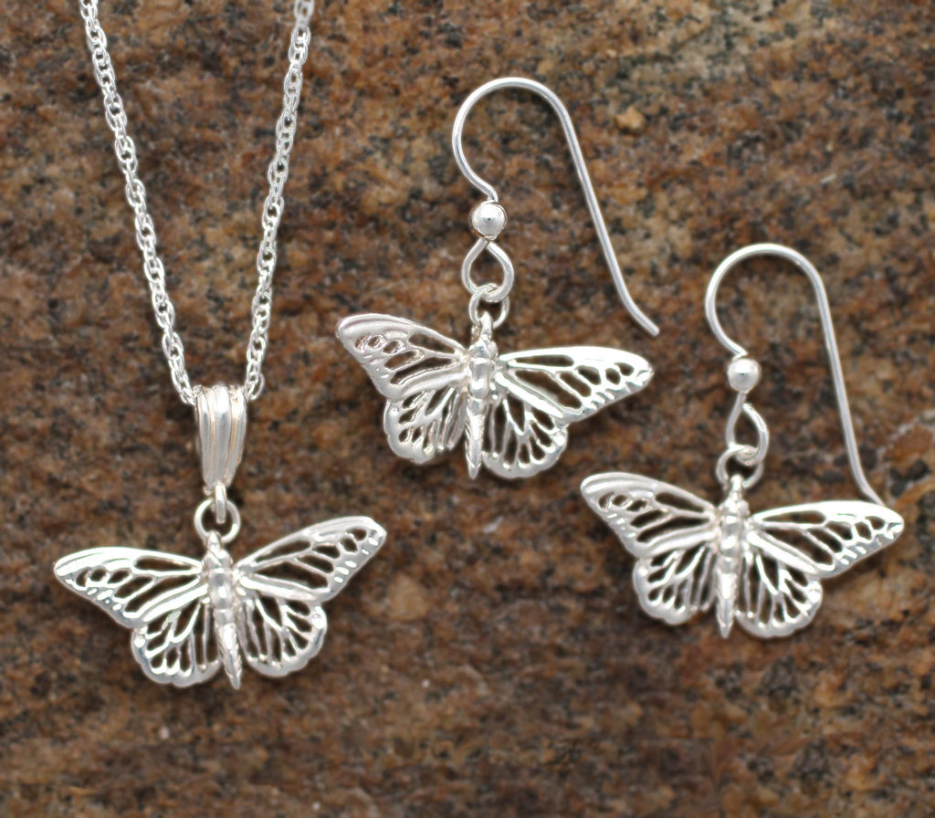Silver Butterfly Necklace and Earrings