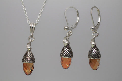 Sterling Silver Acorn Jewelry with Swarovski crystal
