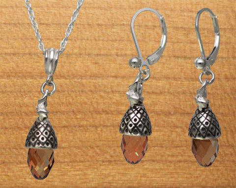 Sterling Silver Acorn Earrings with crystal