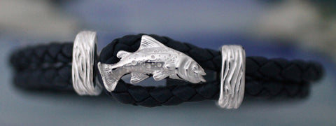 Sterling Silver Trout with Braided Leather Bracelet
