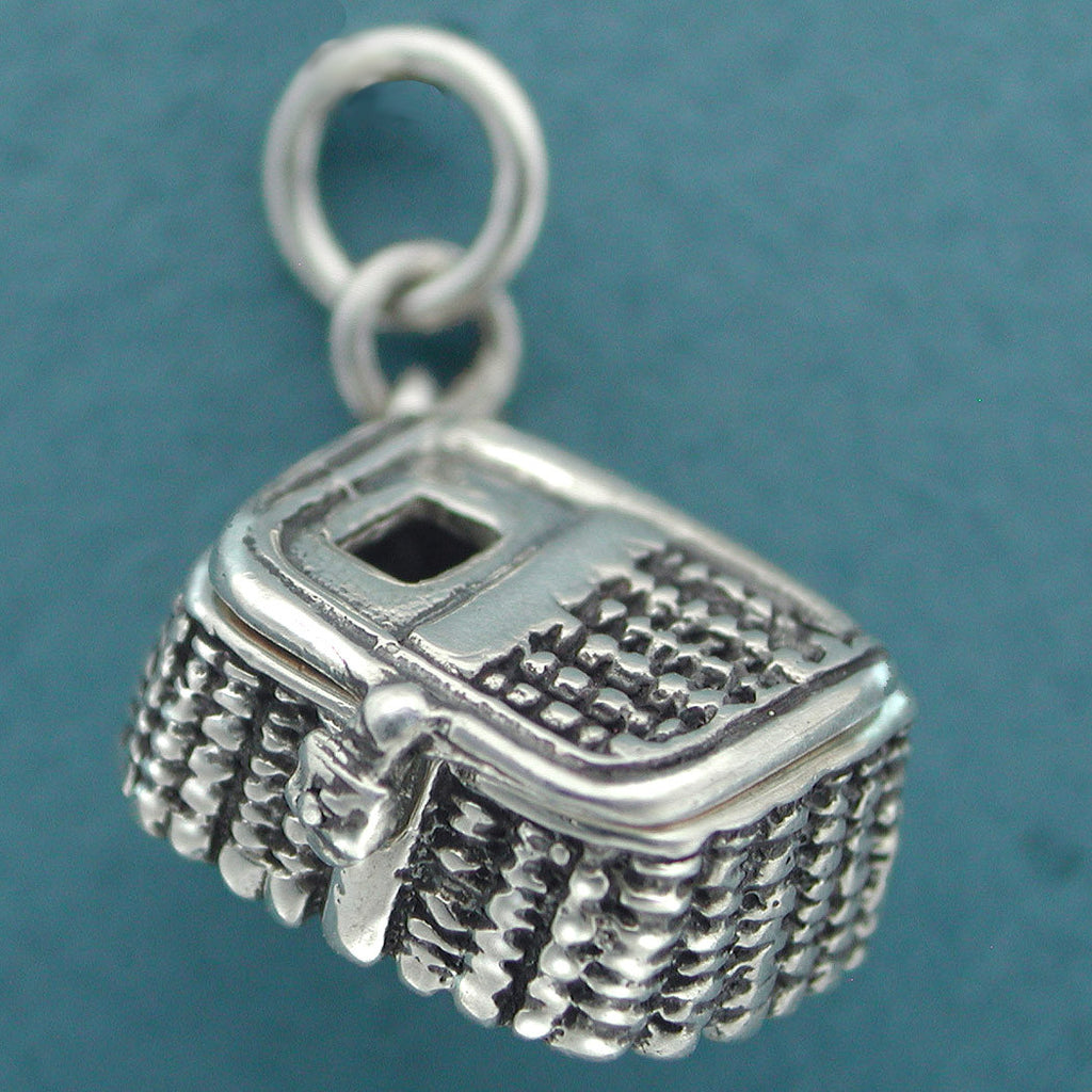 Sterling Silver Fishing Creel Charm handcrafted nature jewelry